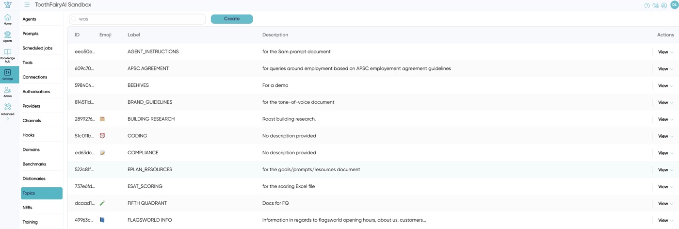 Topic and intent entities attached to documents in the Knowledge Hub