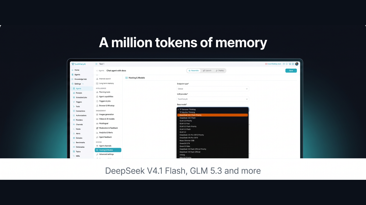 Screenshot of the chat model picker showing DeepSeek V4.1 Flash and the GLM 5.3 tiers